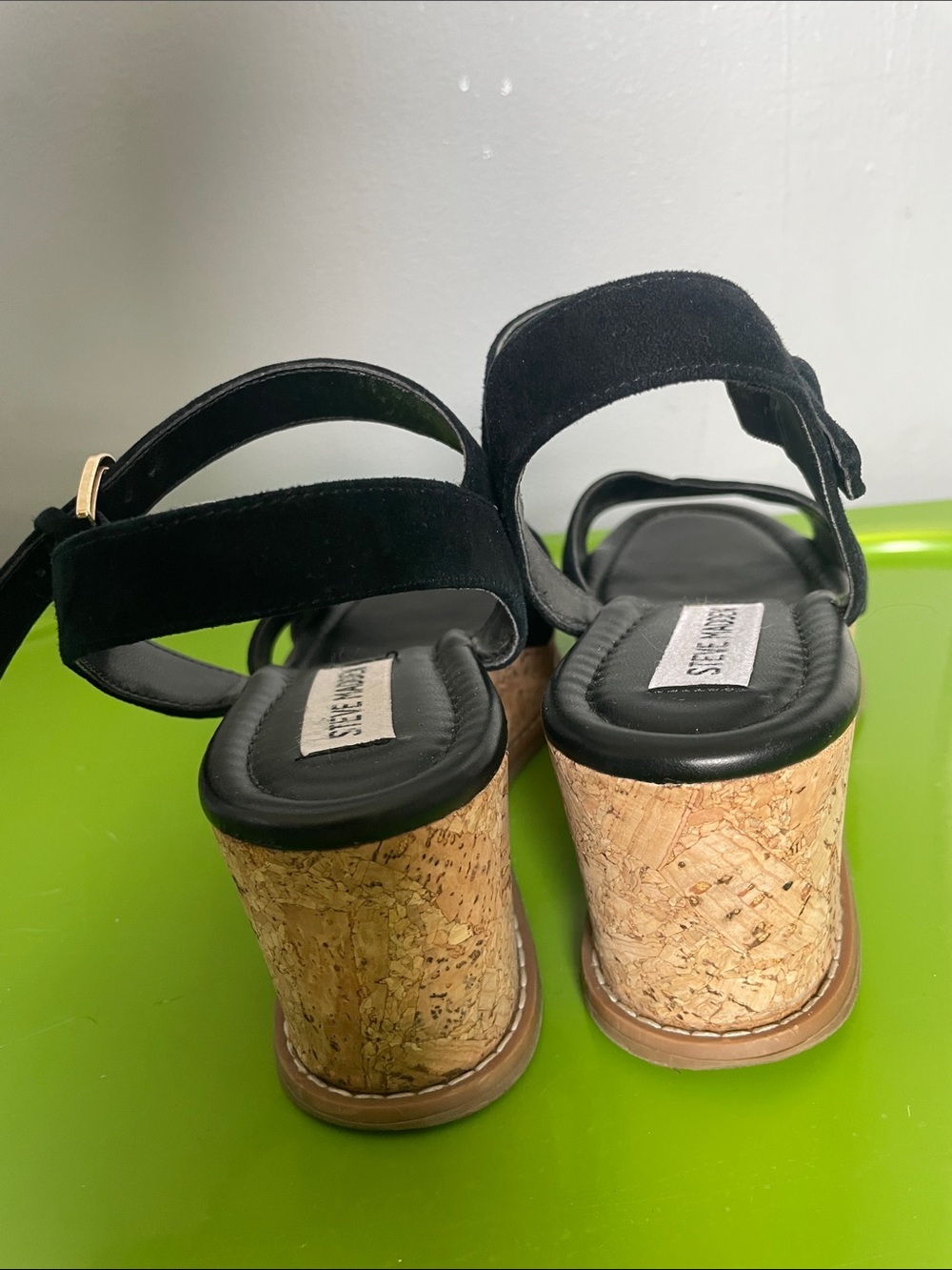 Steve Madden 7.5 Robbin Suede Straps Cork Wedge Open Toe Sandals Summer Resort - Picture 6 of 8